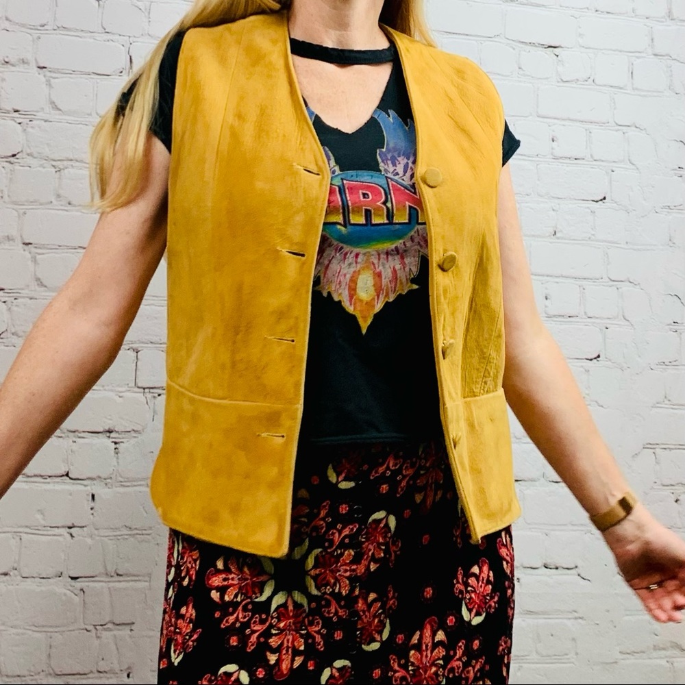VTG 70s Golden Suede Leather Hippie Vest Lined